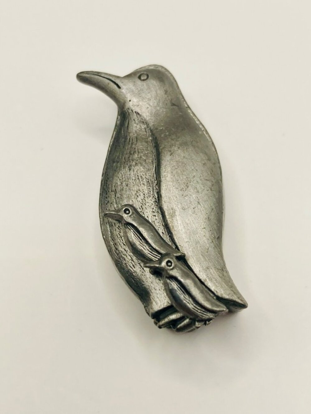 Vintage Torino Pewter Penguin Brooch Earrings -44B